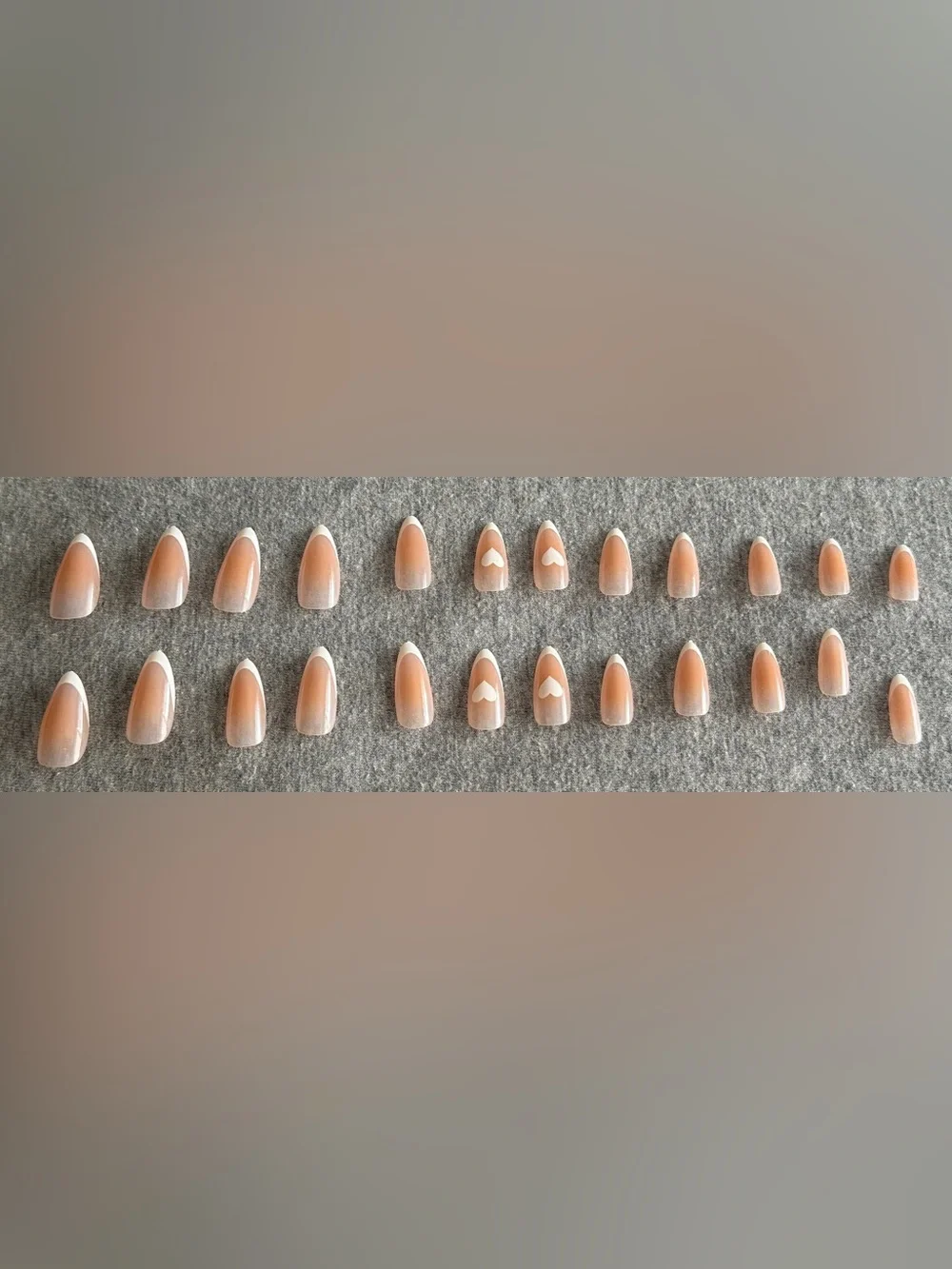 Neutral French Ombre Press-On Nails with Heart Accent